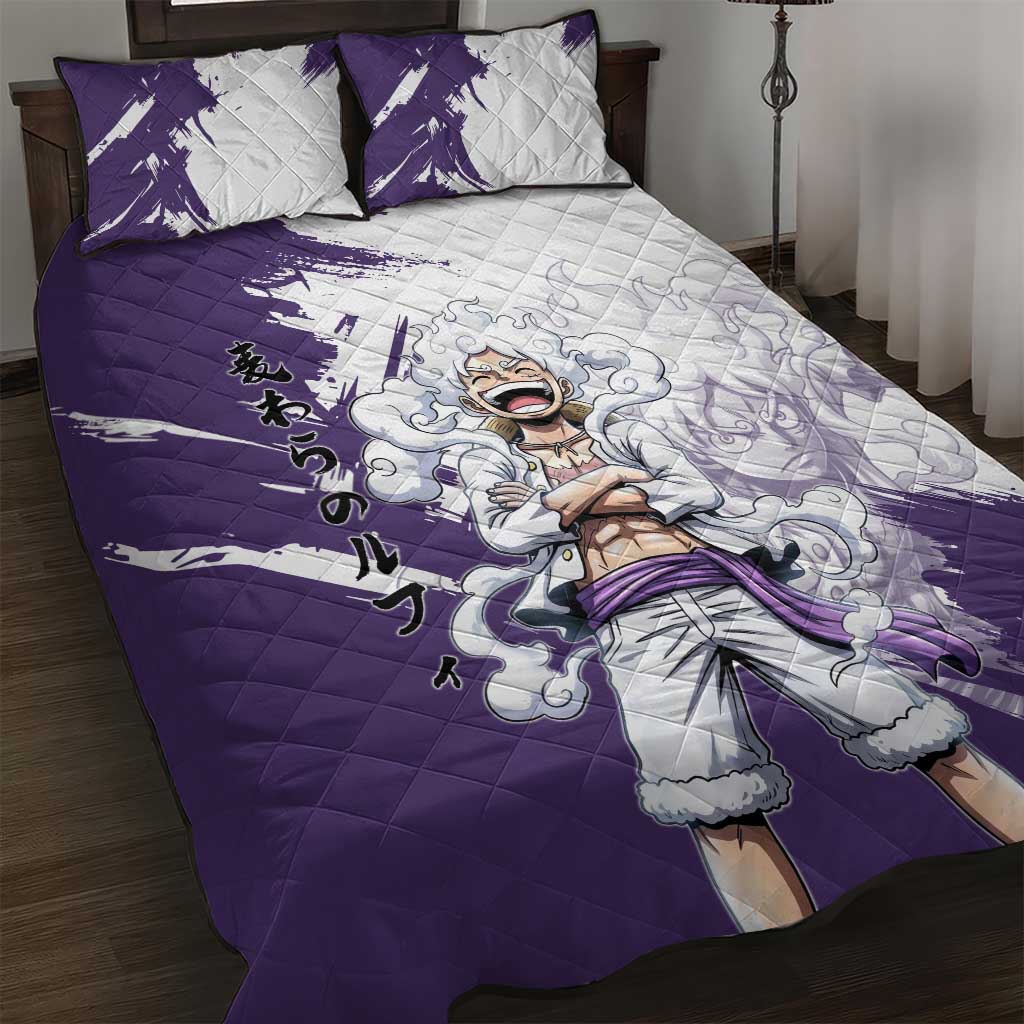 Luffy Gear 5 Anime Quilt Bed Set One Piece Ink Splash Graphic