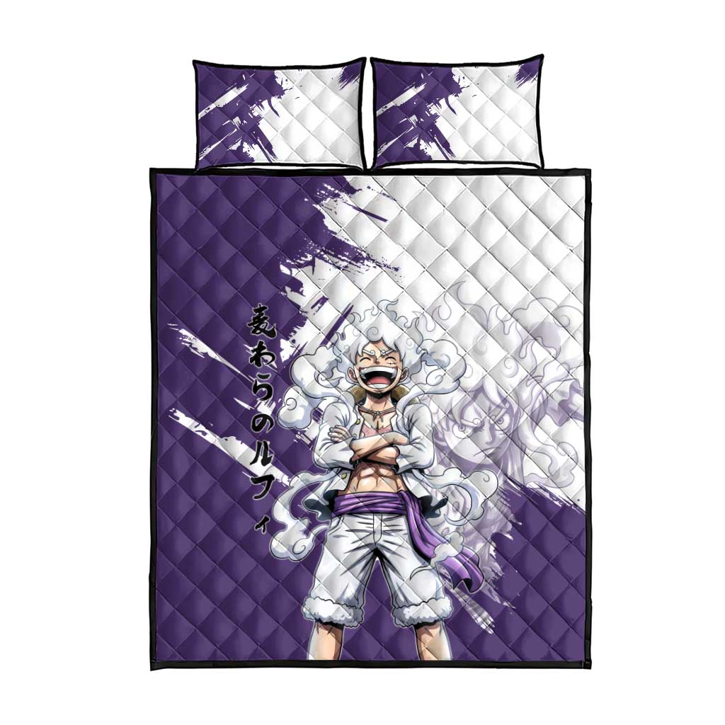 Luffy Gear 5 Anime Quilt Bed Set One Piece Ink Splash Graphic