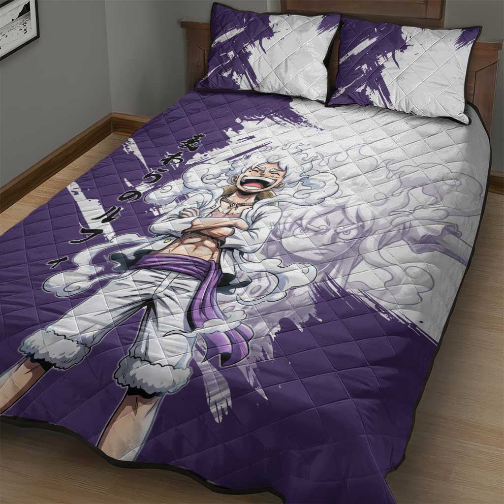 Luffy Gear 5 Anime Quilt Bed Set One Piece Ink Splash Graphic