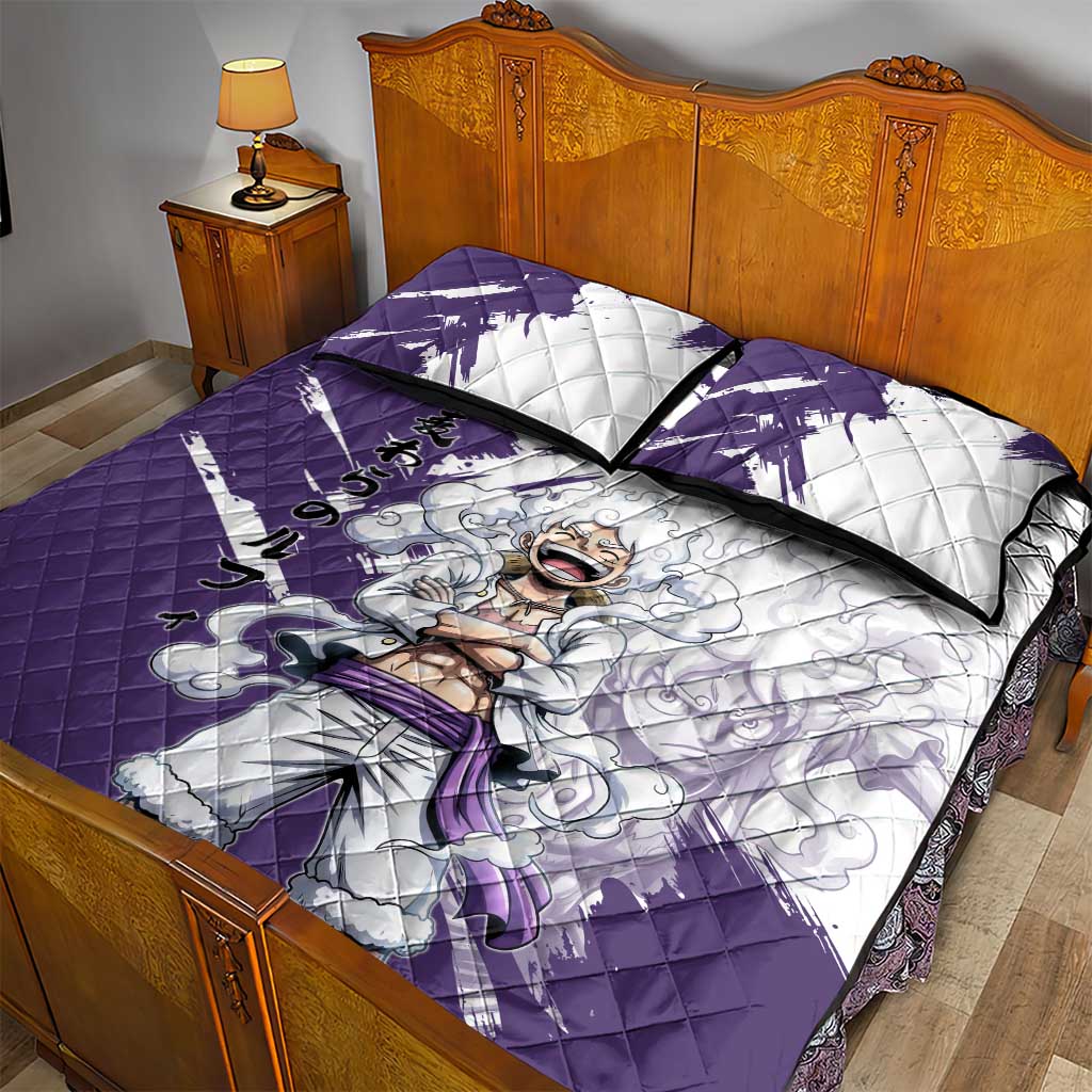 Luffy Gear 5 Anime Quilt Bed Set One Piece Ink Splash Graphic