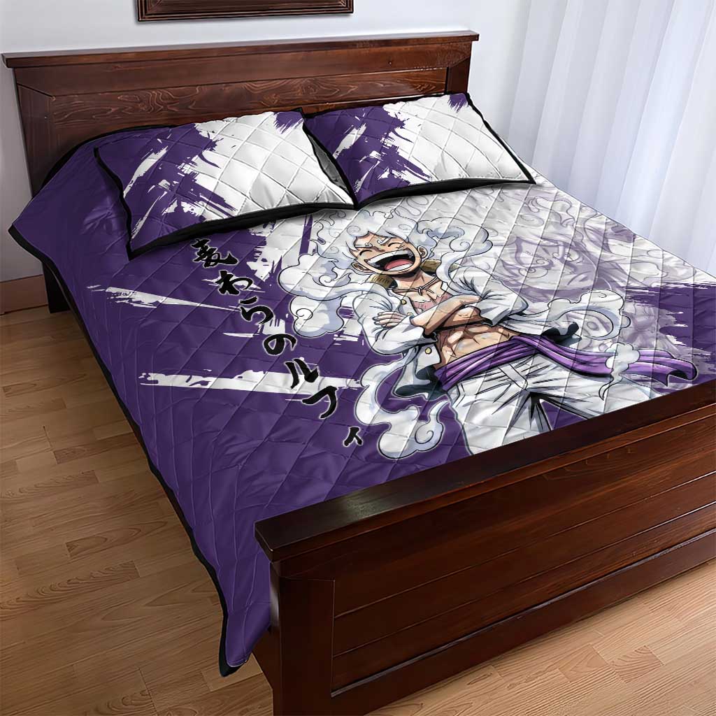 Luffy Gear 5 Anime Quilt Bed Set One Piece Ink Splash Graphic