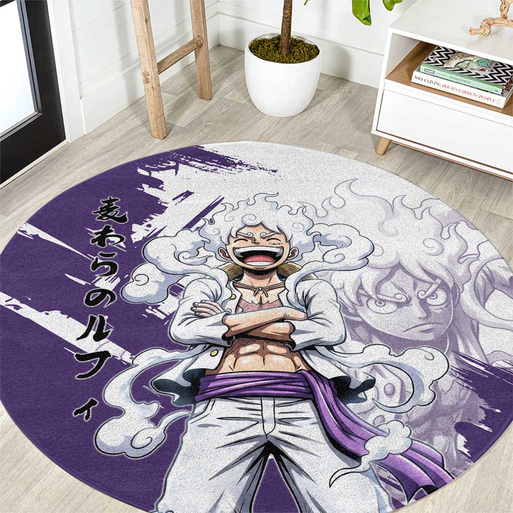 Luffy Gear 5 Anime Round Carpet One Piece Ink Splash Graphic