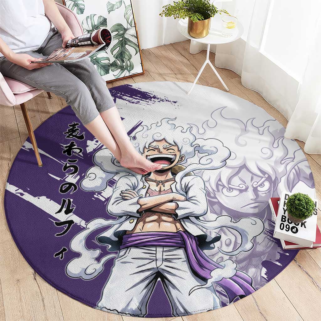 Luffy Gear 5 Anime Round Carpet One Piece Ink Splash Graphic