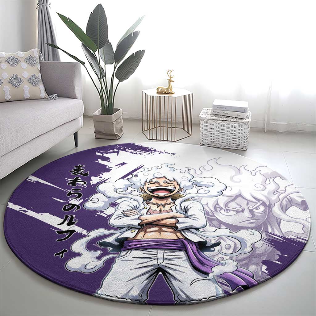 Luffy Gear 5 Anime Round Carpet One Piece Ink Splash Graphic