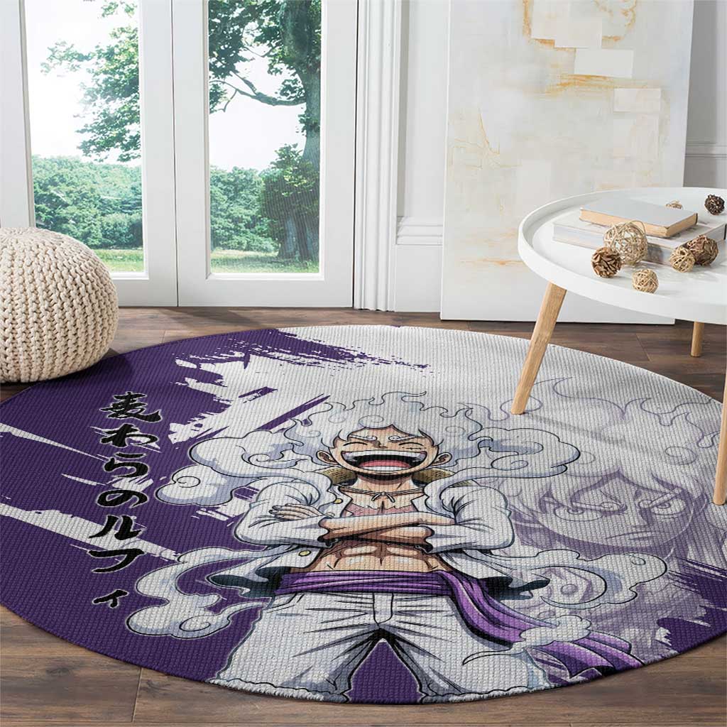 Luffy Gear 5 Anime Round Carpet One Piece Ink Splash Graphic