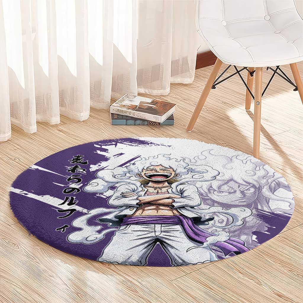 Luffy Gear 5 Anime Round Carpet One Piece Ink Splash Graphic