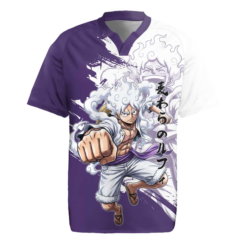 Luffy Gear 5 Anime Rugby Jersey One Piece Ink Splash Graphic