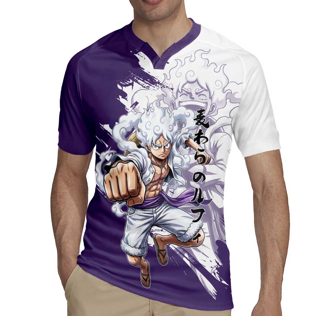 Luffy Gear 5 Anime Rugby Jersey One Piece Ink Splash Graphic