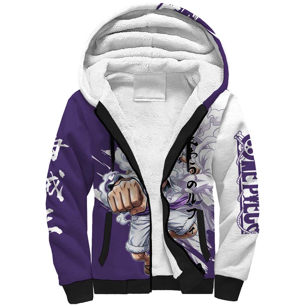 Luffy Gear 5 Anime Sherpa Hoodie One Piece Ink Splash Graphic