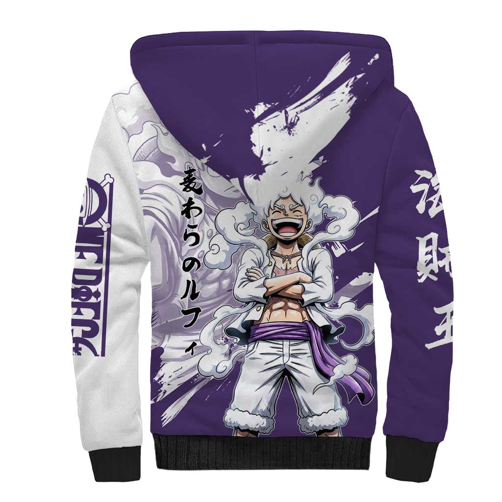 Luffy Gear 5 Anime Sherpa Hoodie One Piece Ink Splash Graphic