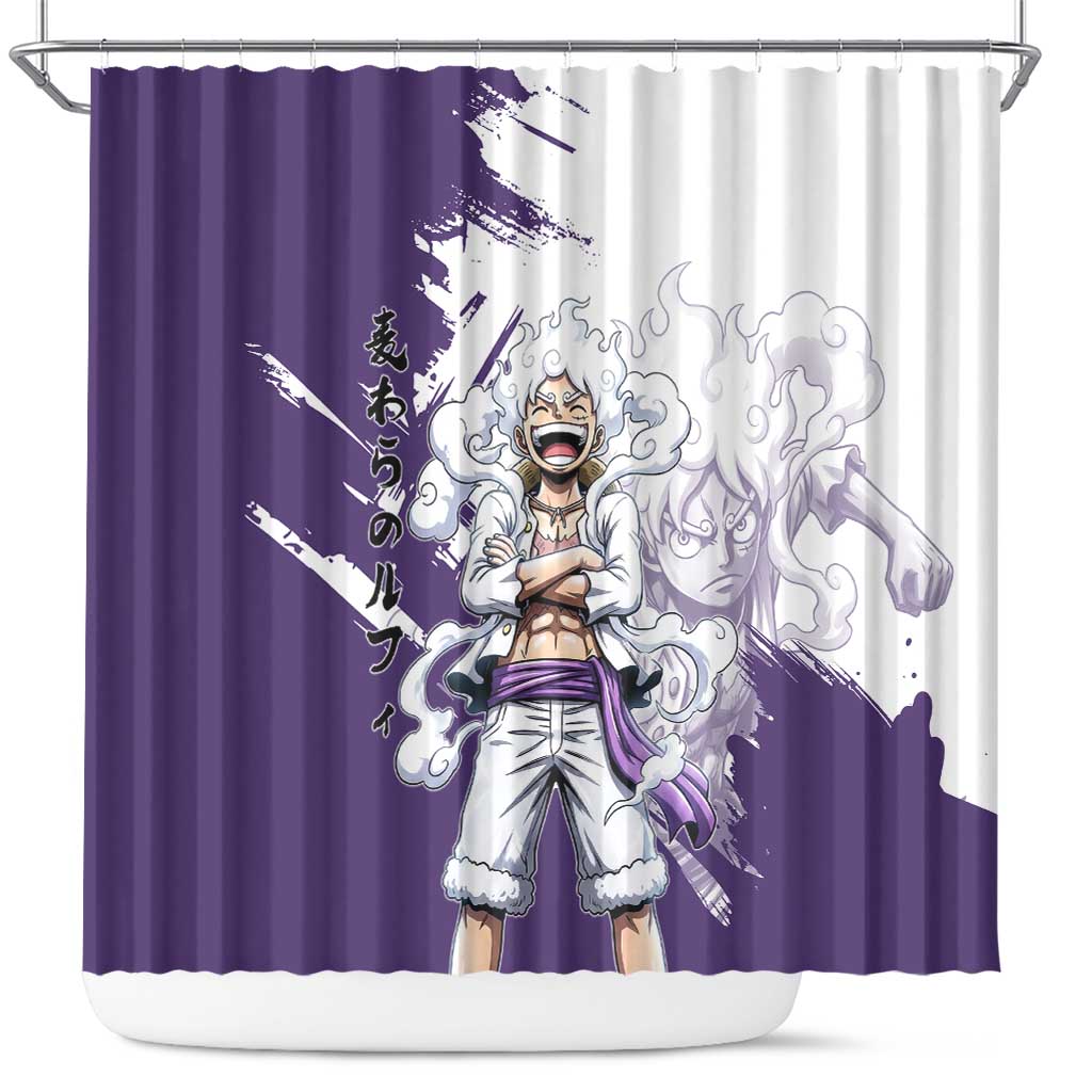 Luffy Gear 5 Anime Shower Curtain One Piece Ink Splash Graphic