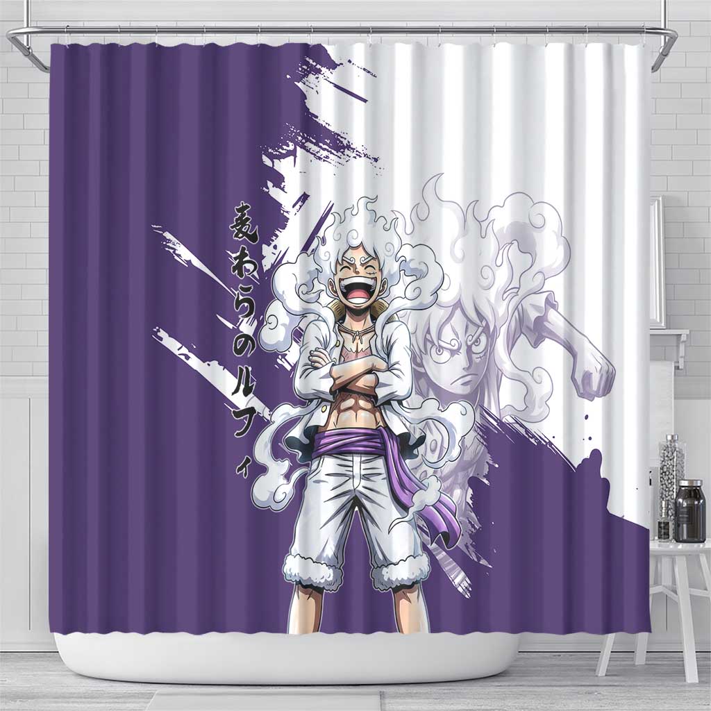 Luffy Gear 5 Anime Shower Curtain One Piece Ink Splash Graphic