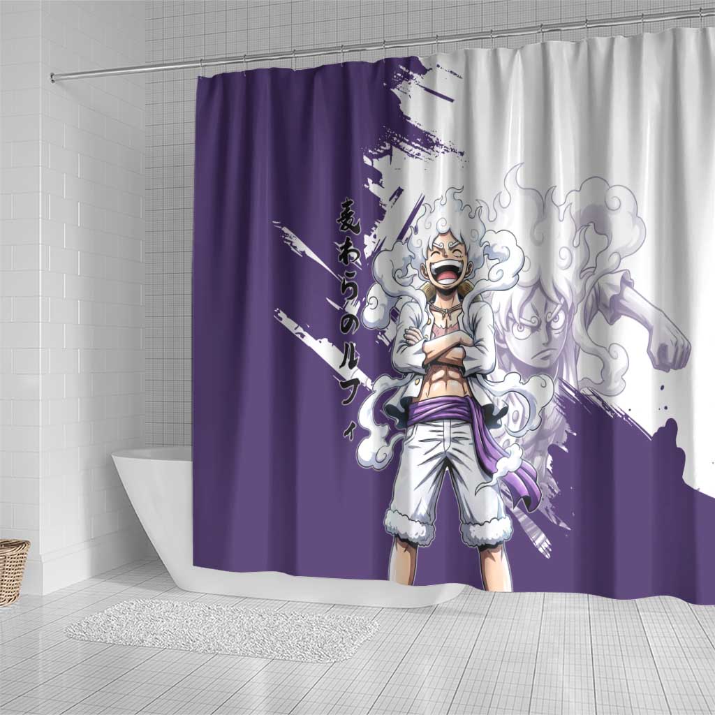 Luffy Gear 5 Anime Shower Curtain One Piece Ink Splash Graphic