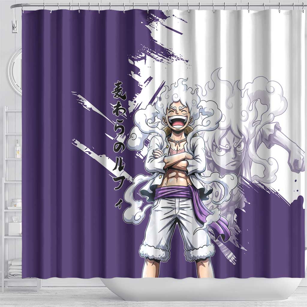 Luffy Gear 5 Anime Shower Curtain One Piece Ink Splash Graphic