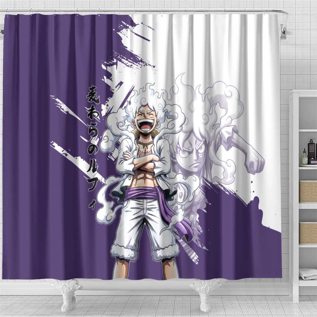 Luffy Gear 5 Anime Shower Curtain One Piece Ink Splash Graphic