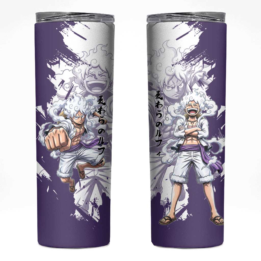 Luffy Gear 5 Anime Skinny Tumbler One Piece Ink Splash Graphic