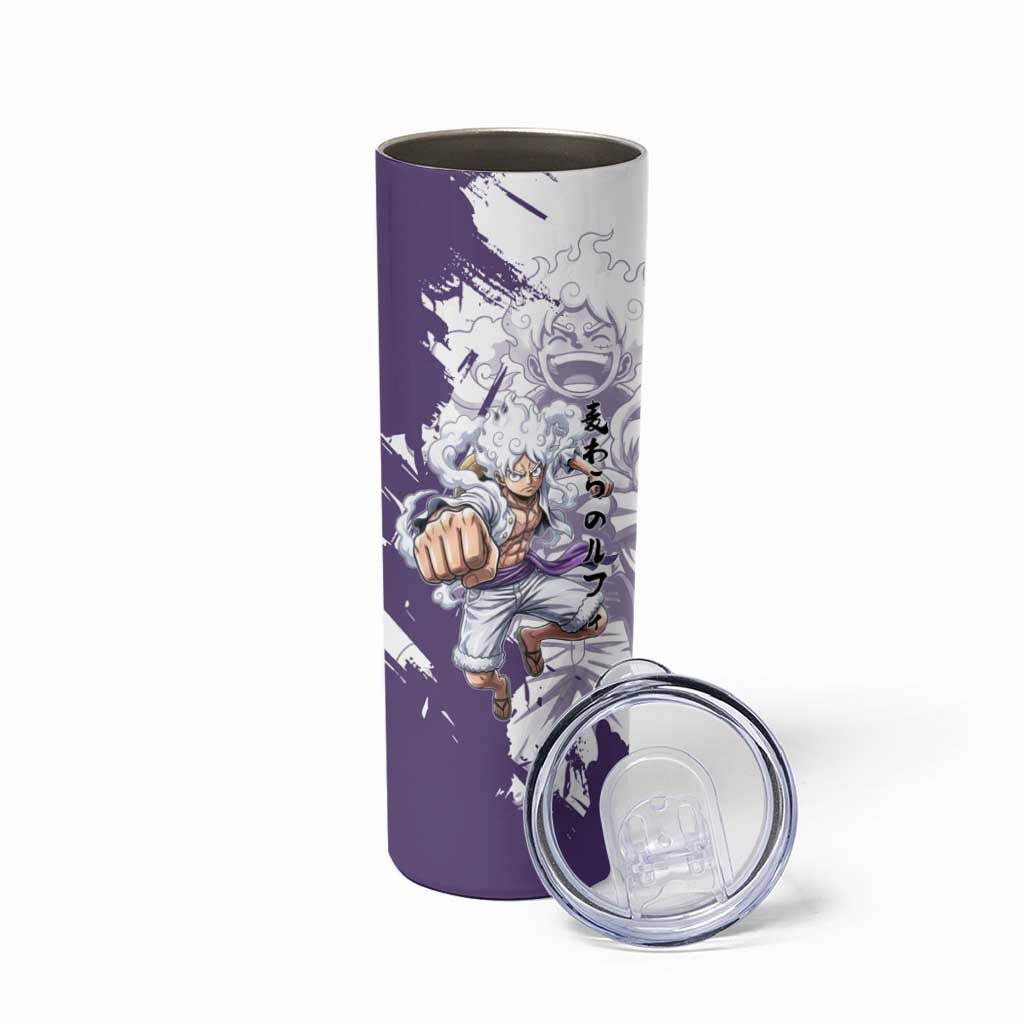 Luffy Gear 5 Anime Skinny Tumbler One Piece Ink Splash Graphic