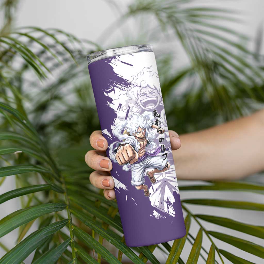 Luffy Gear 5 Anime Skinny Tumbler One Piece Ink Splash Graphic