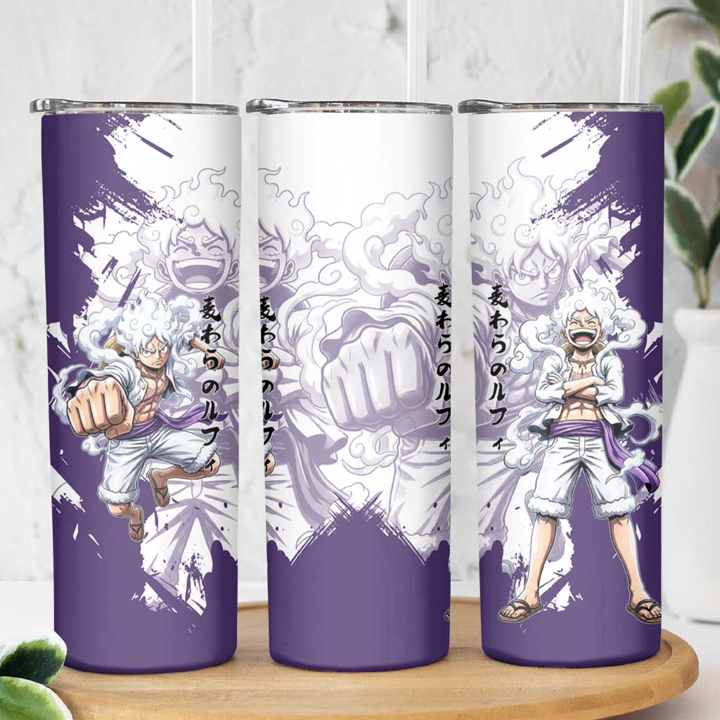 Luffy Gear 5 Anime Skinny Tumbler One Piece Ink Splash Graphic