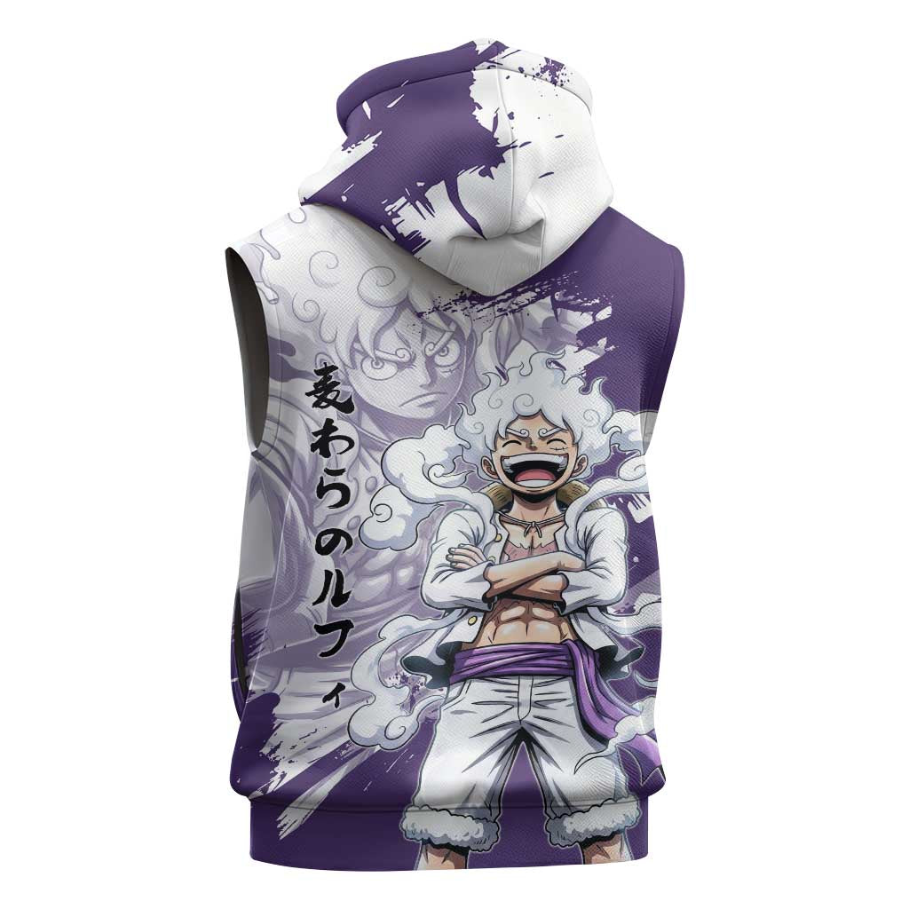 Luffy Gear 5 Anime Sleeveless Hoodie One Piece Ink Splash Graphic