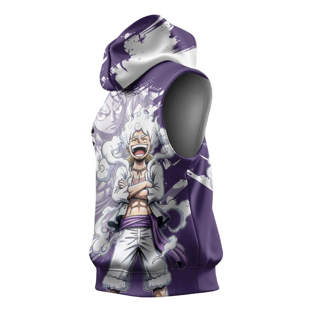 Luffy Gear 5 Anime Sleeveless Hoodie One Piece Ink Splash Graphic