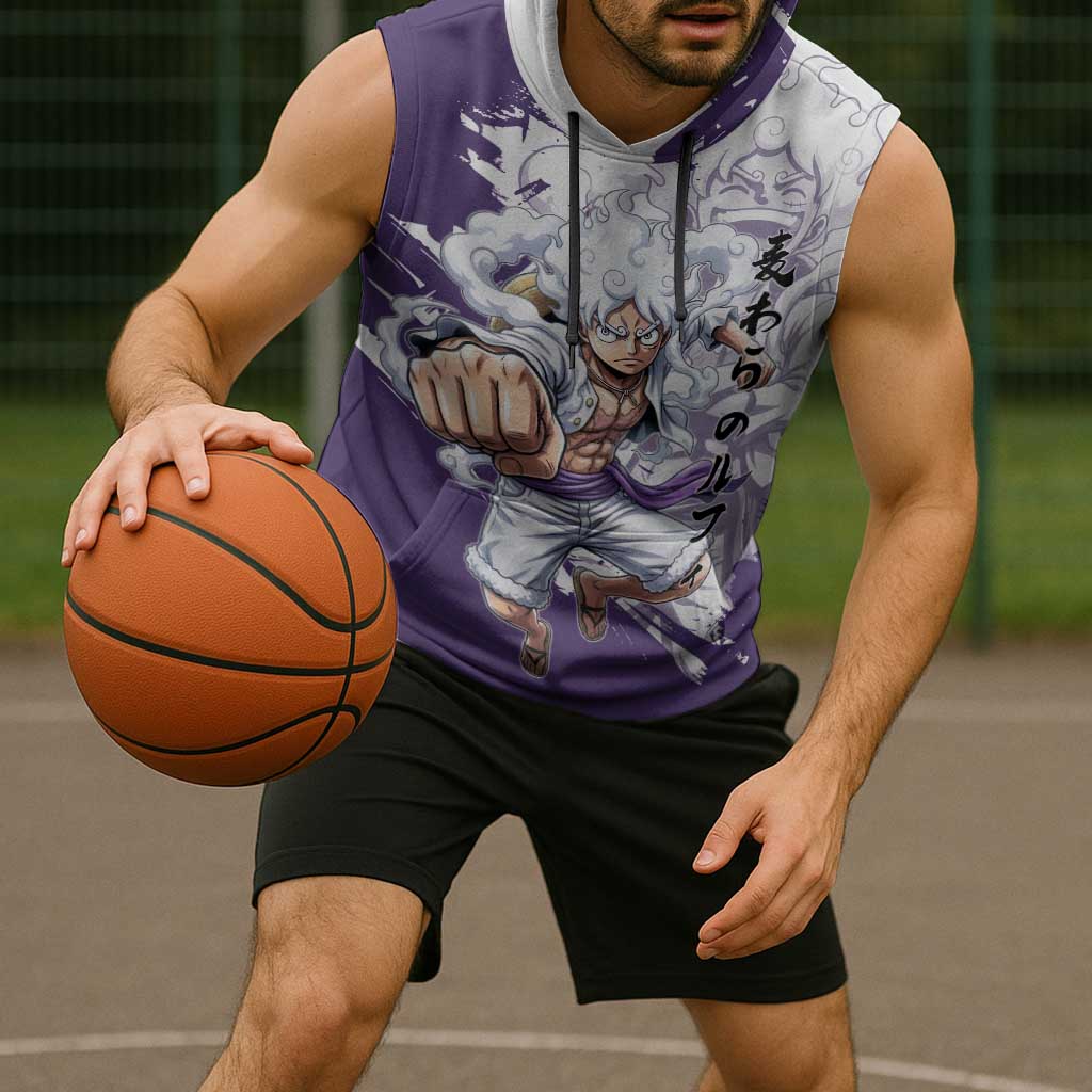 Luffy Gear 5 Anime Sleeveless Hoodie One Piece Ink Splash Graphic