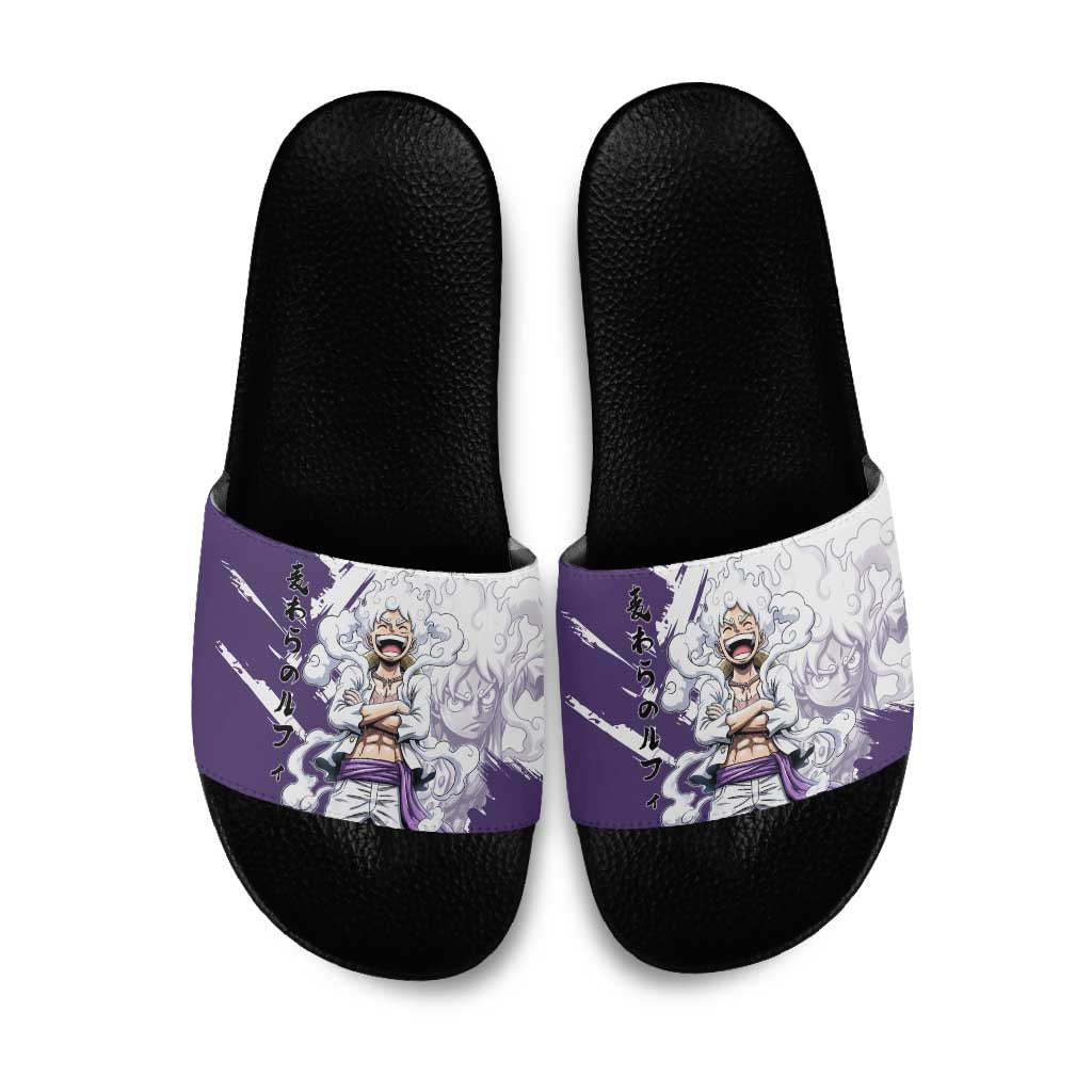 Luffy Gear 5 Anime Slide Sandals One Piece Ink Splash Graphic