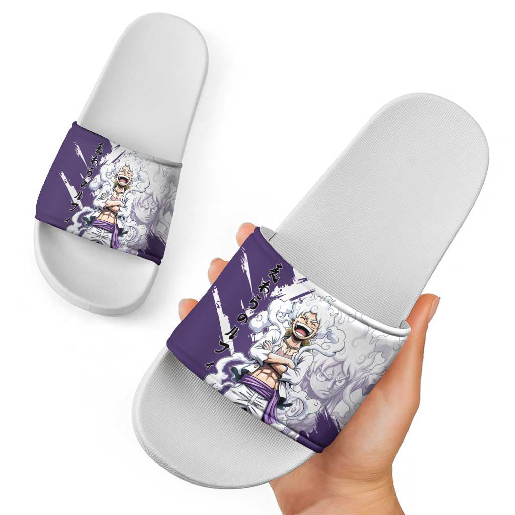 Luffy Gear 5 Anime Slide Sandals One Piece Ink Splash Graphic
