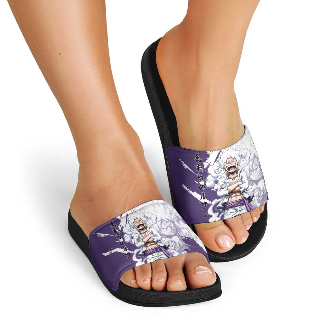 Luffy Gear 5 Anime Slide Sandals One Piece Ink Splash Graphic