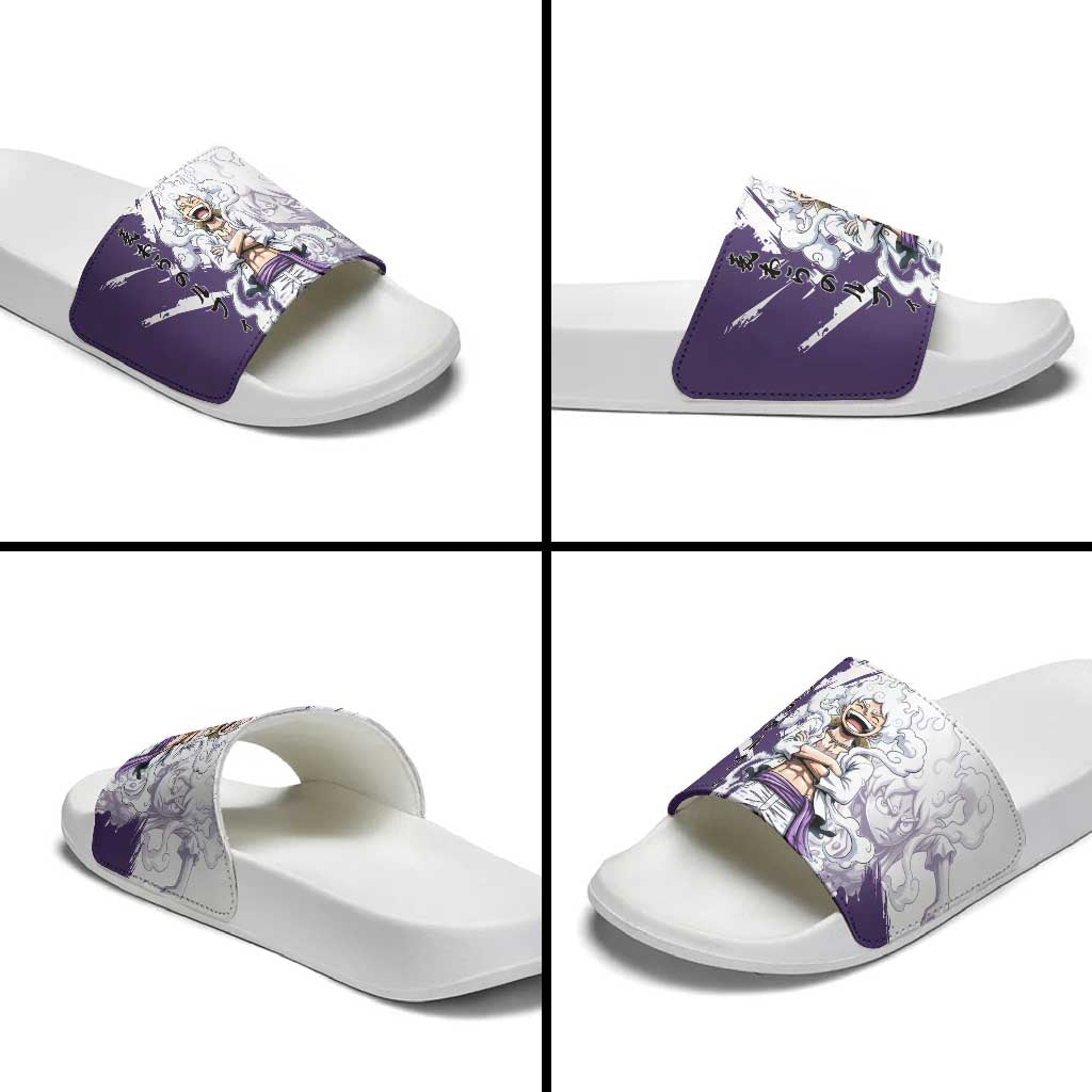 Luffy Gear 5 Anime Slide Sandals One Piece Ink Splash Graphic