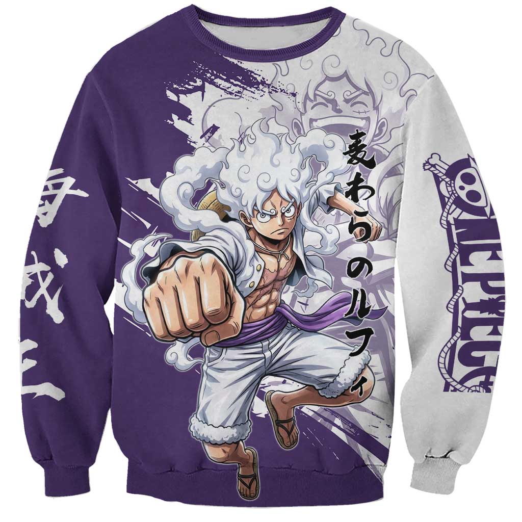 Luffy Gear 5 Anime Sweatshirt One Piece Ink Splash Graphic