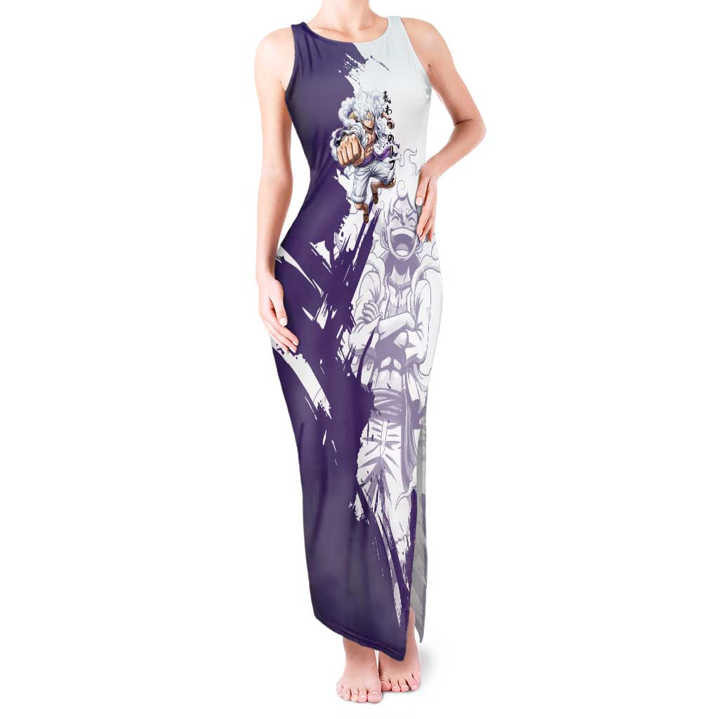 Luffy Gear 5 Anime Tank Maxi Dress One Piece Ink Splash Graphic