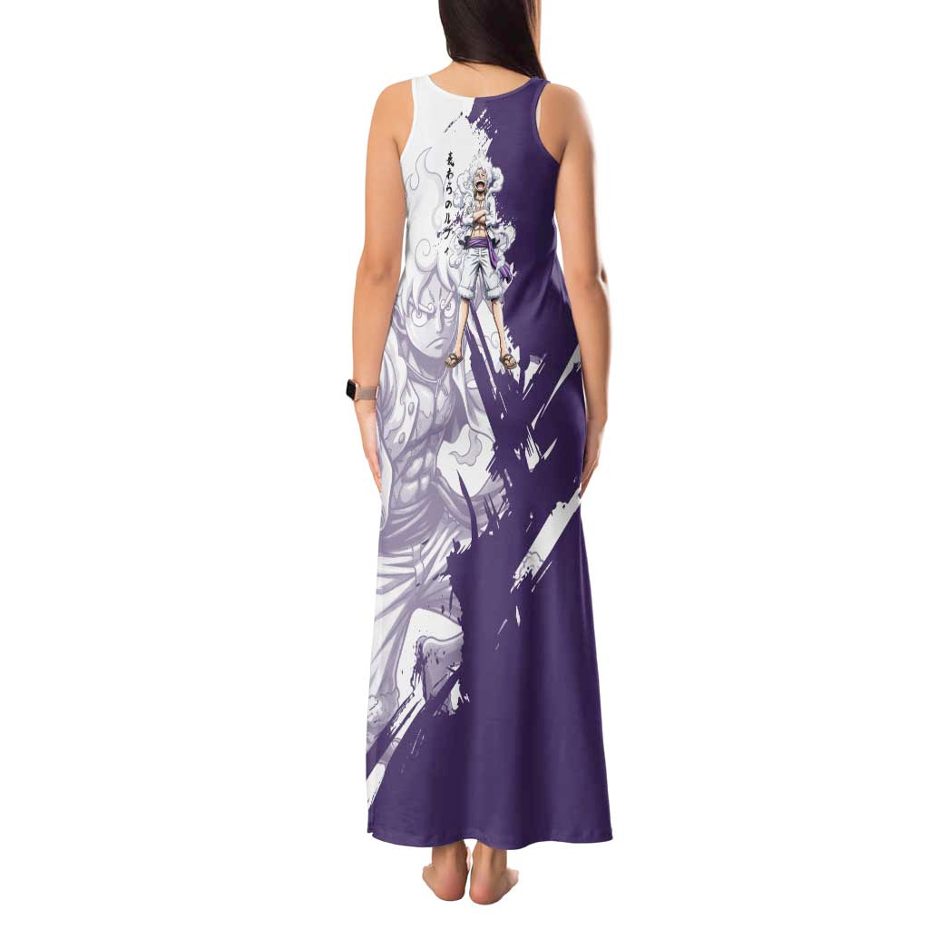 Luffy Gear 5 Anime Tank Maxi Dress One Piece Ink Splash Graphic