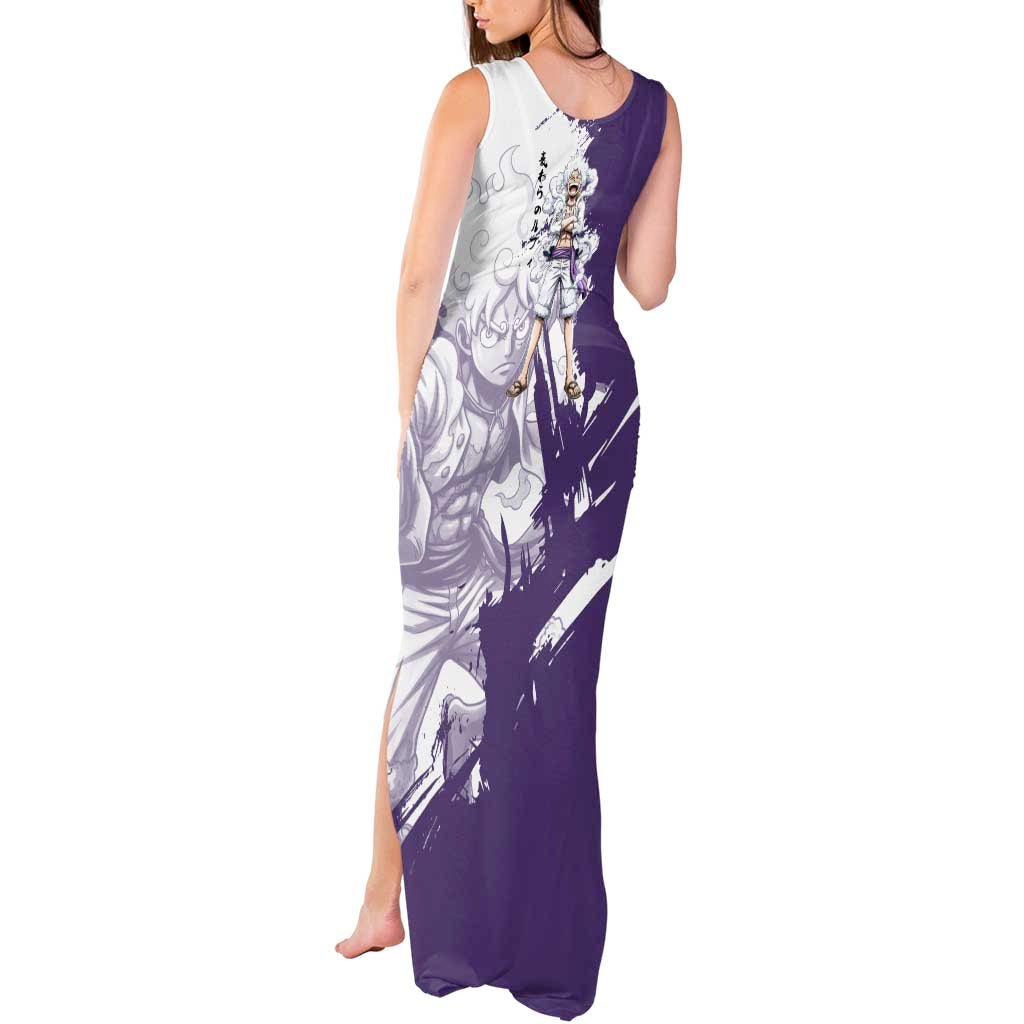 Luffy Gear 5 Anime Tank Maxi Dress One Piece Ink Splash Graphic
