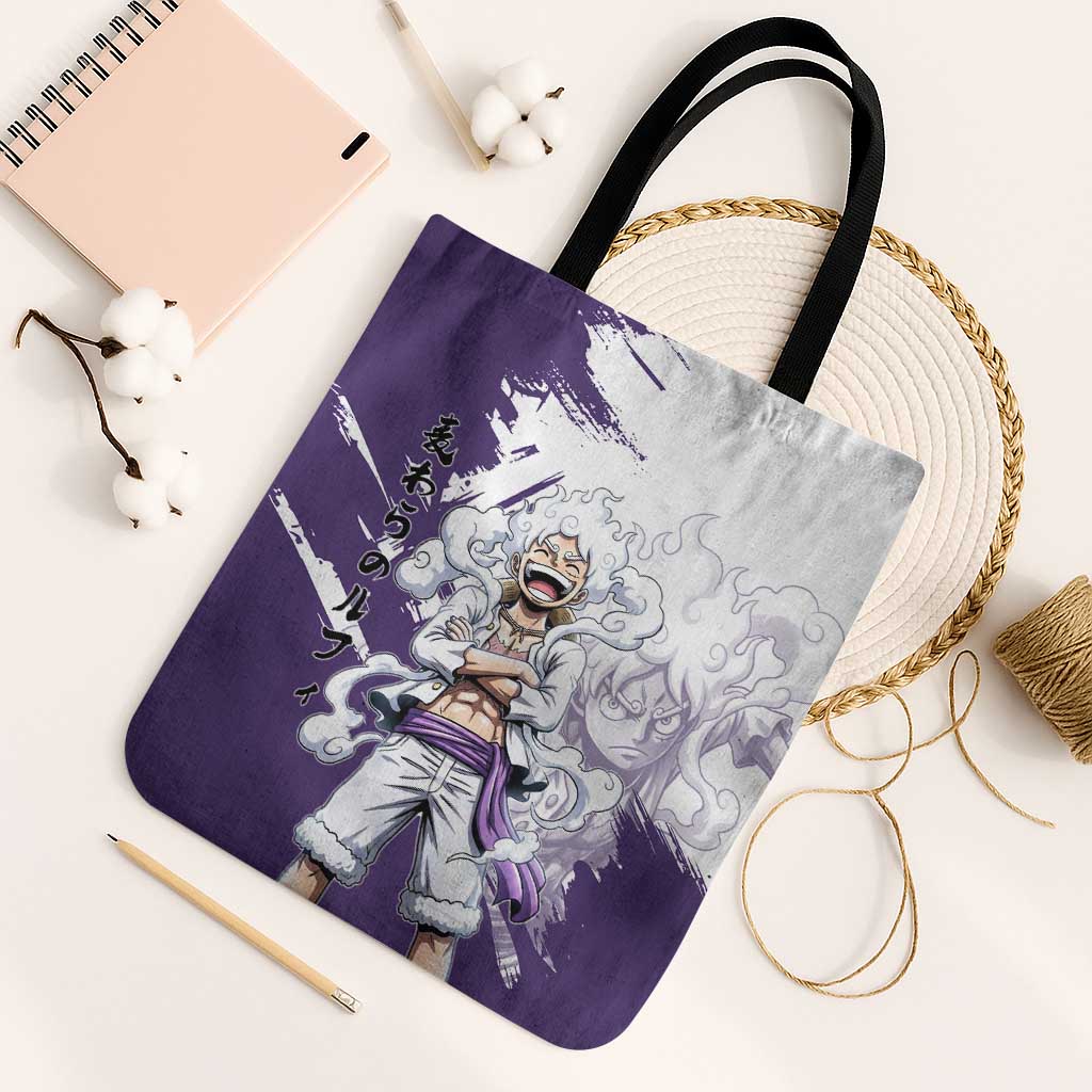 Luffy Gear 5 Anime Tote Bag One Piece Ink Splash Graphic