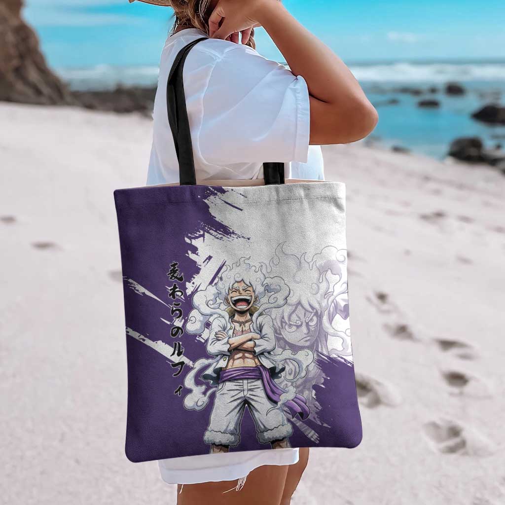 Luffy Gear 5 Anime Tote Bag One Piece Ink Splash Graphic