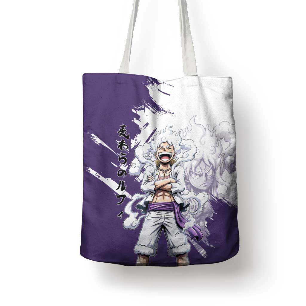 Luffy Gear 5 Anime Tote Bag One Piece Ink Splash Graphic