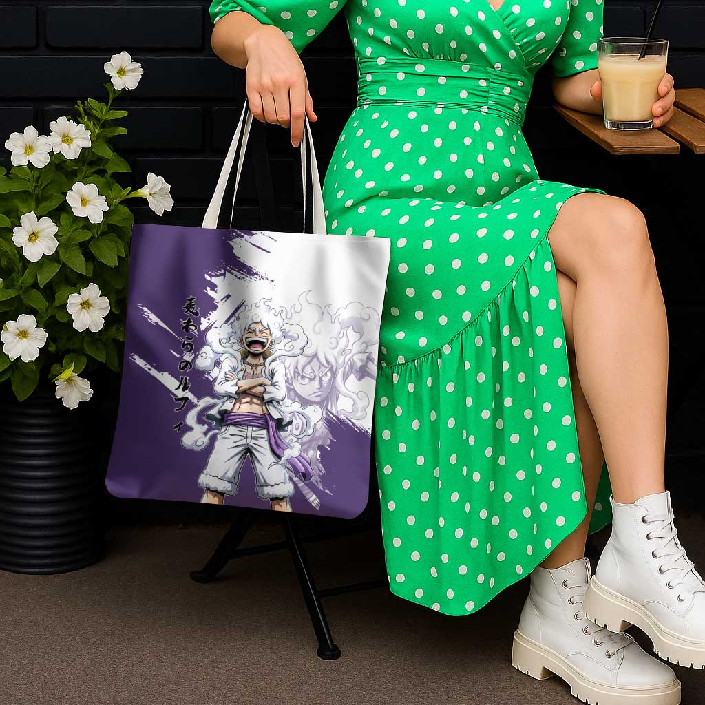 Luffy Gear 5 Anime Tote Bag One Piece Ink Splash Graphic