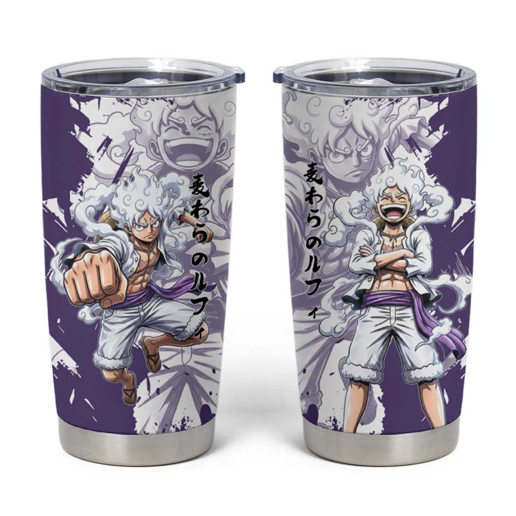 Luffy Gear 5 Anime Tumbler Cup One Piece Ink Splash Graphic
