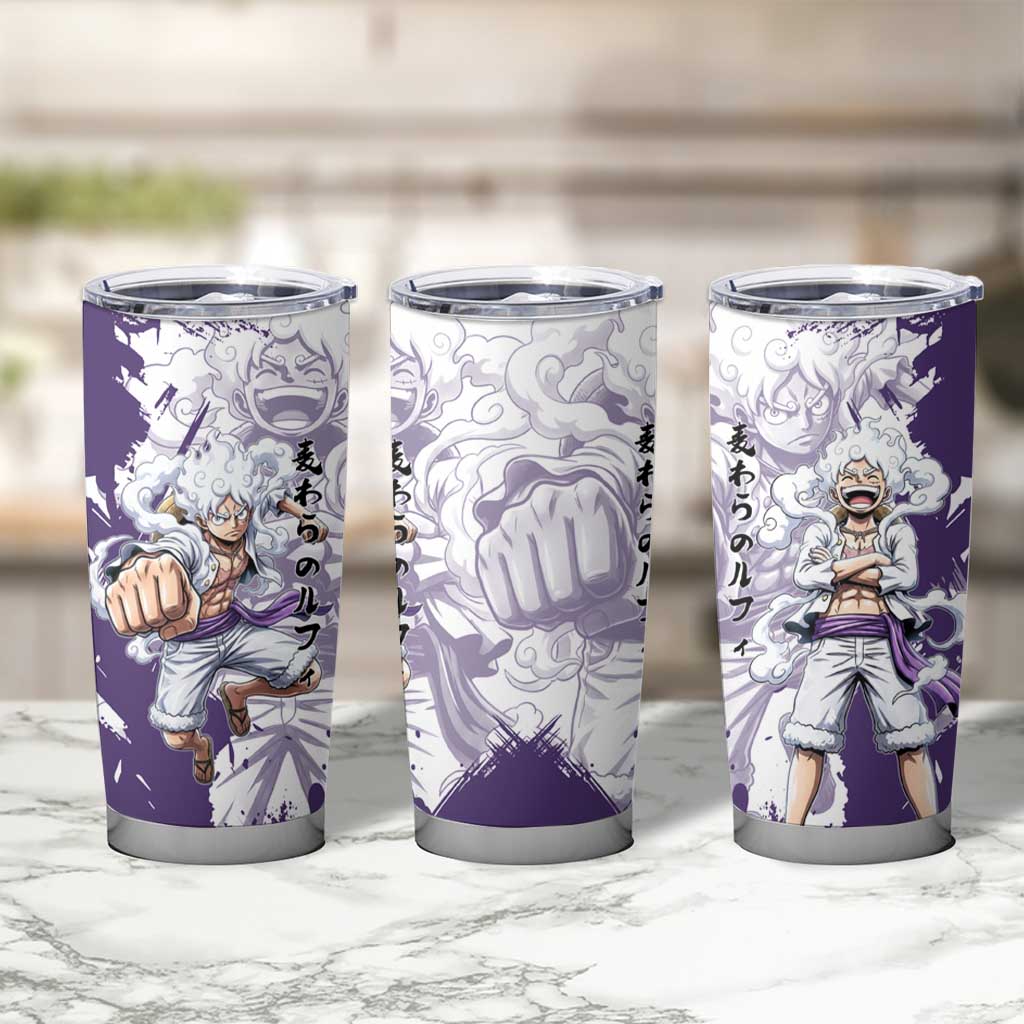 Luffy Gear 5 Anime Tumbler Cup One Piece Ink Splash Graphic