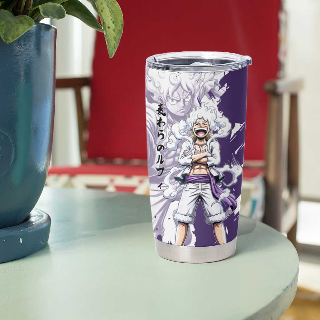 Luffy Gear 5 Anime Tumbler Cup One Piece Ink Splash Graphic