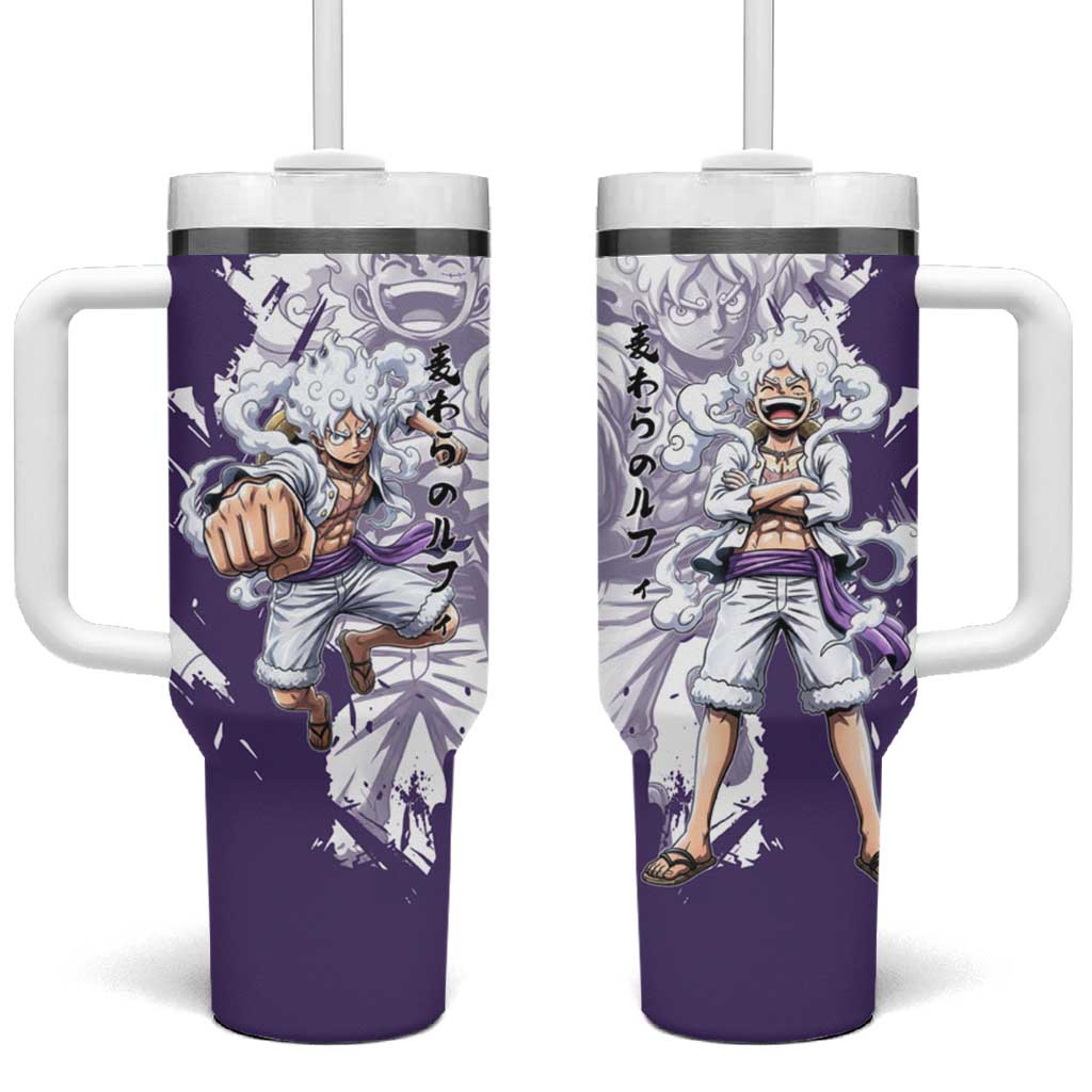 Luffy Gear 5 Anime Tumbler With Handle One Piece Ink Splash Graphic