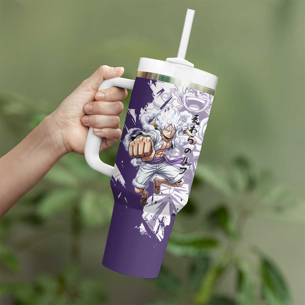 Luffy Gear 5 Anime Tumbler With Handle One Piece Ink Splash Graphic
