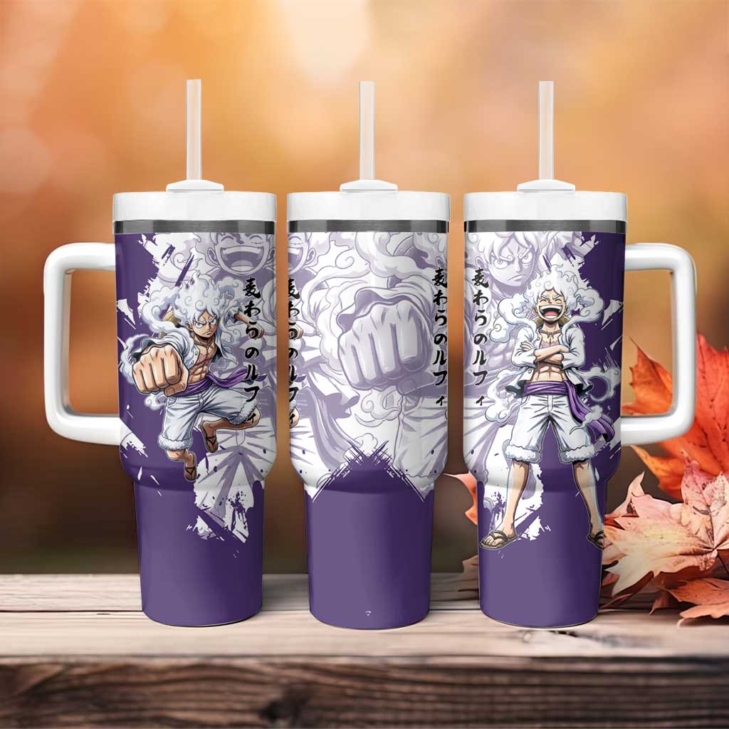 Luffy Gear 5 Anime Tumbler With Handle One Piece Ink Splash Graphic