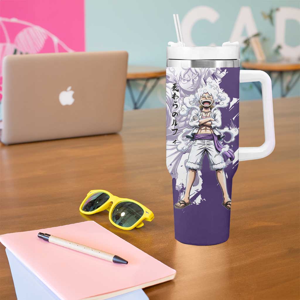 Luffy Gear 5 Anime Tumbler With Handle One Piece Ink Splash Graphic
