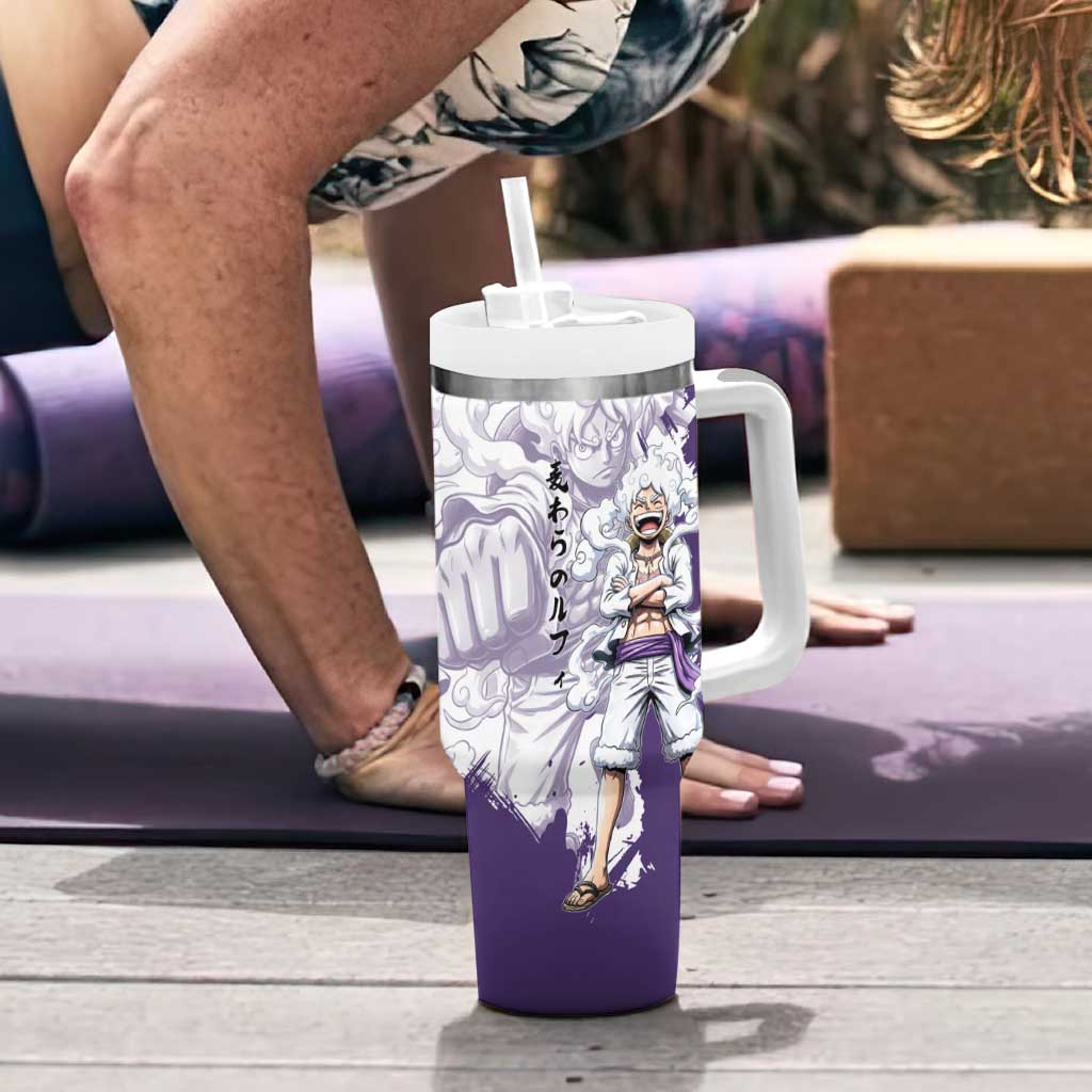 Luffy Gear 5 Anime Tumbler With Handle One Piece Ink Splash Graphic