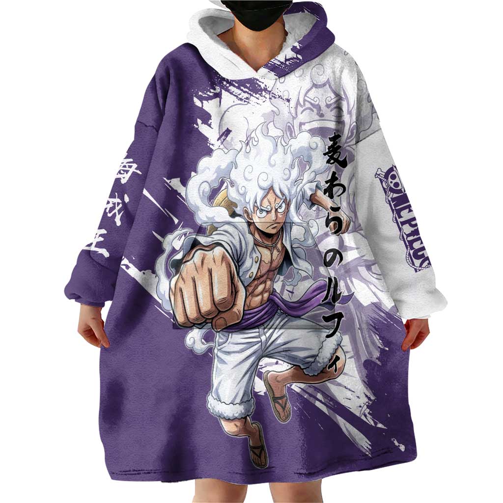 Luffy Gear 5 Anime Wearable Blanket Hoodie One Piece Ink Splash Graphic
