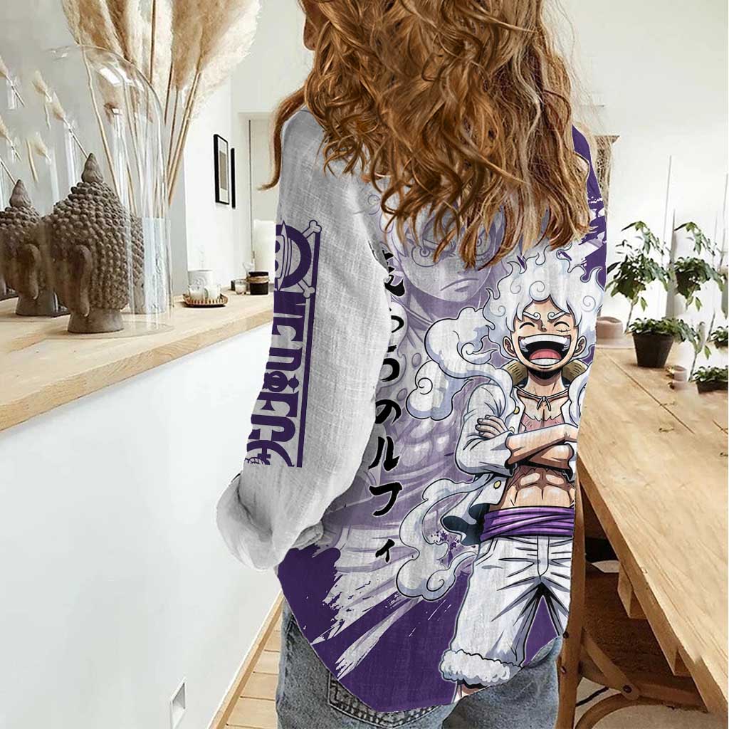 Luffy Gear 5 Anime Women Casual Shirt One Piece Ink Splash Graphic