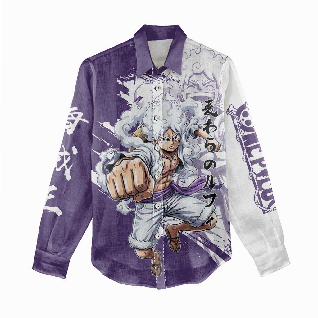 Luffy Gear 5 Anime Women Casual Shirt One Piece Ink Splash Graphic