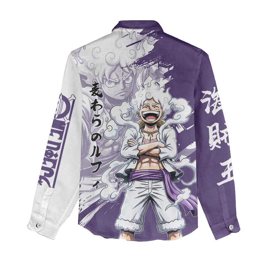 Luffy Gear 5 Anime Women Casual Shirt One Piece Ink Splash Graphic